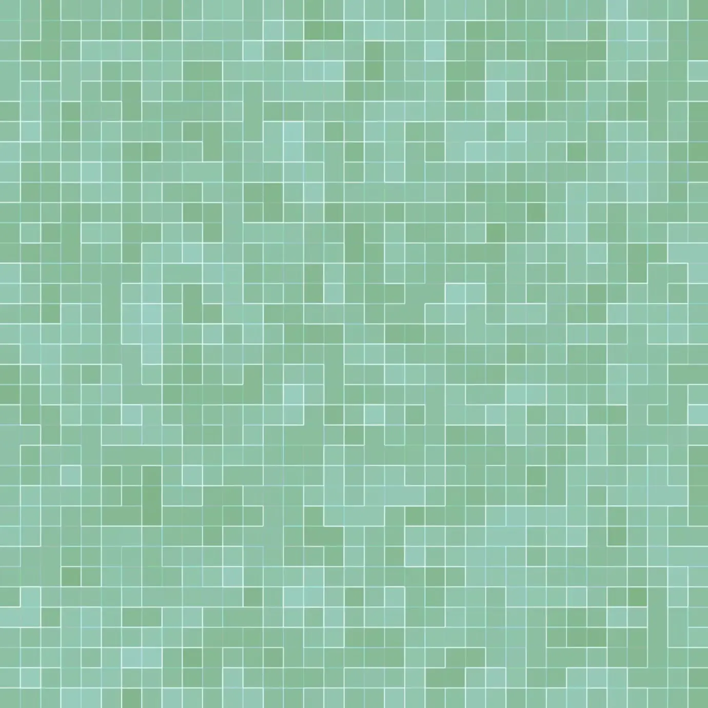 Abstrakte, leuchtend grüne Mosaikwand aus quadratischen Pixelkacheln als Hintergrund und Textur.